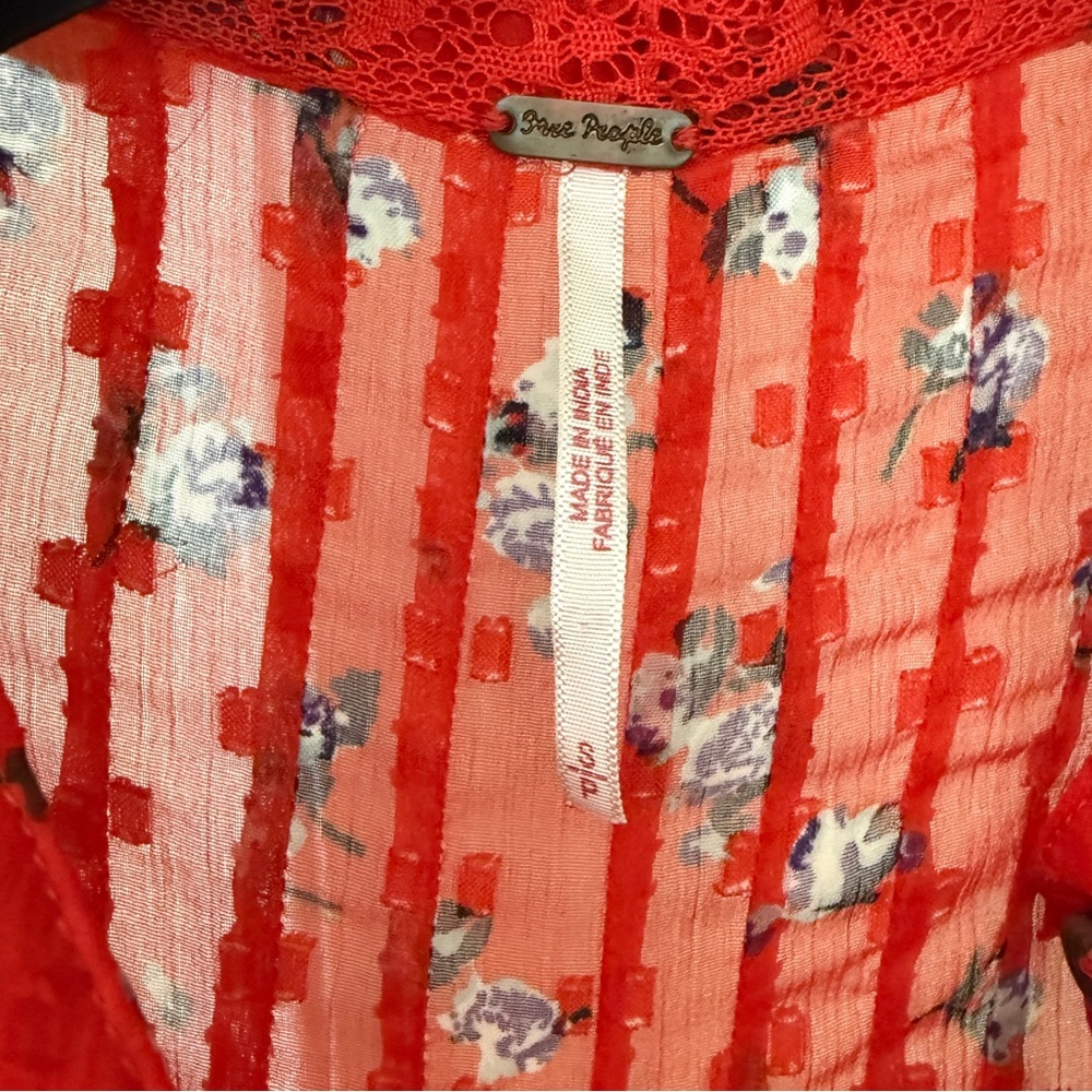 Free People Floral Sheer Red Blouse - Picture 5 of 9